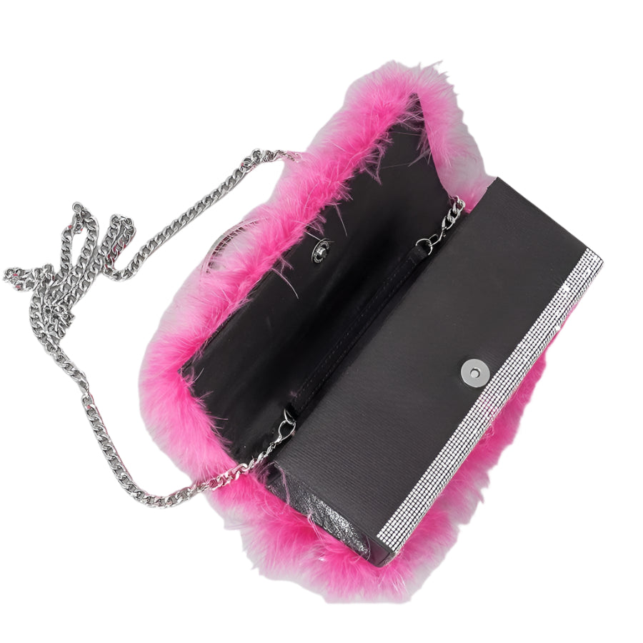 Faux Fur and Rhinestone Magnetic Closure Handbag