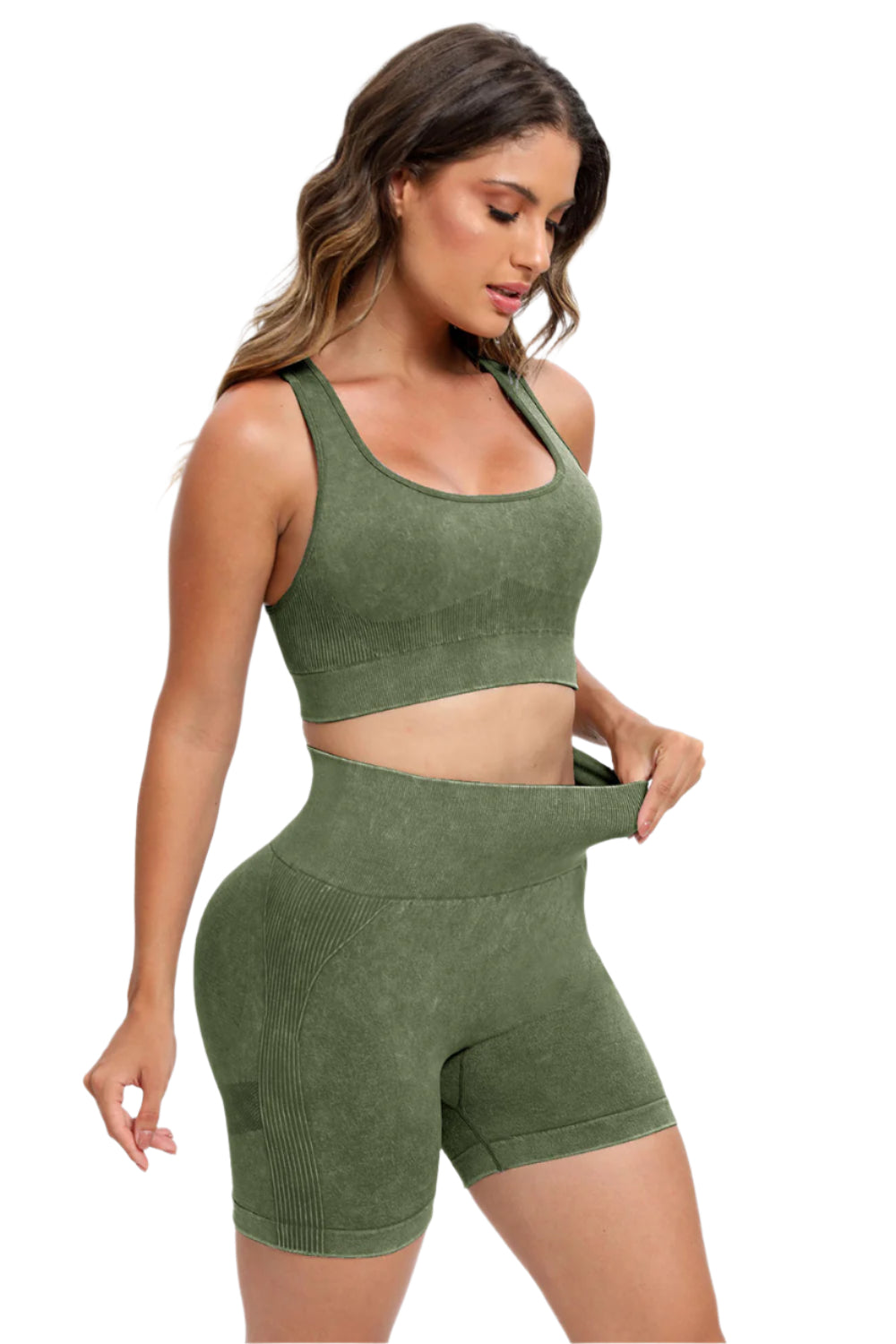 3 Piece Washed Square Neck Wide Strap Active Set