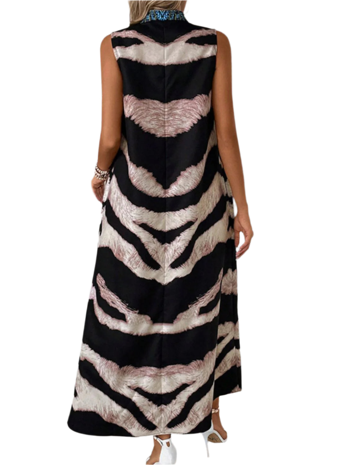 Perfee Printed Notched Sleeveless Dress