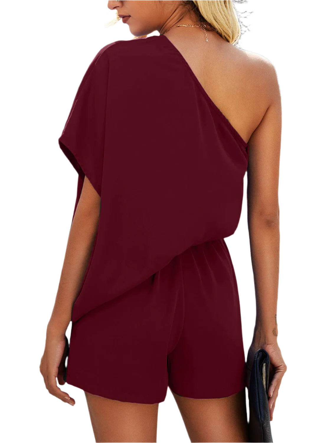 Single Shoulder Batwing Sleeve Romper