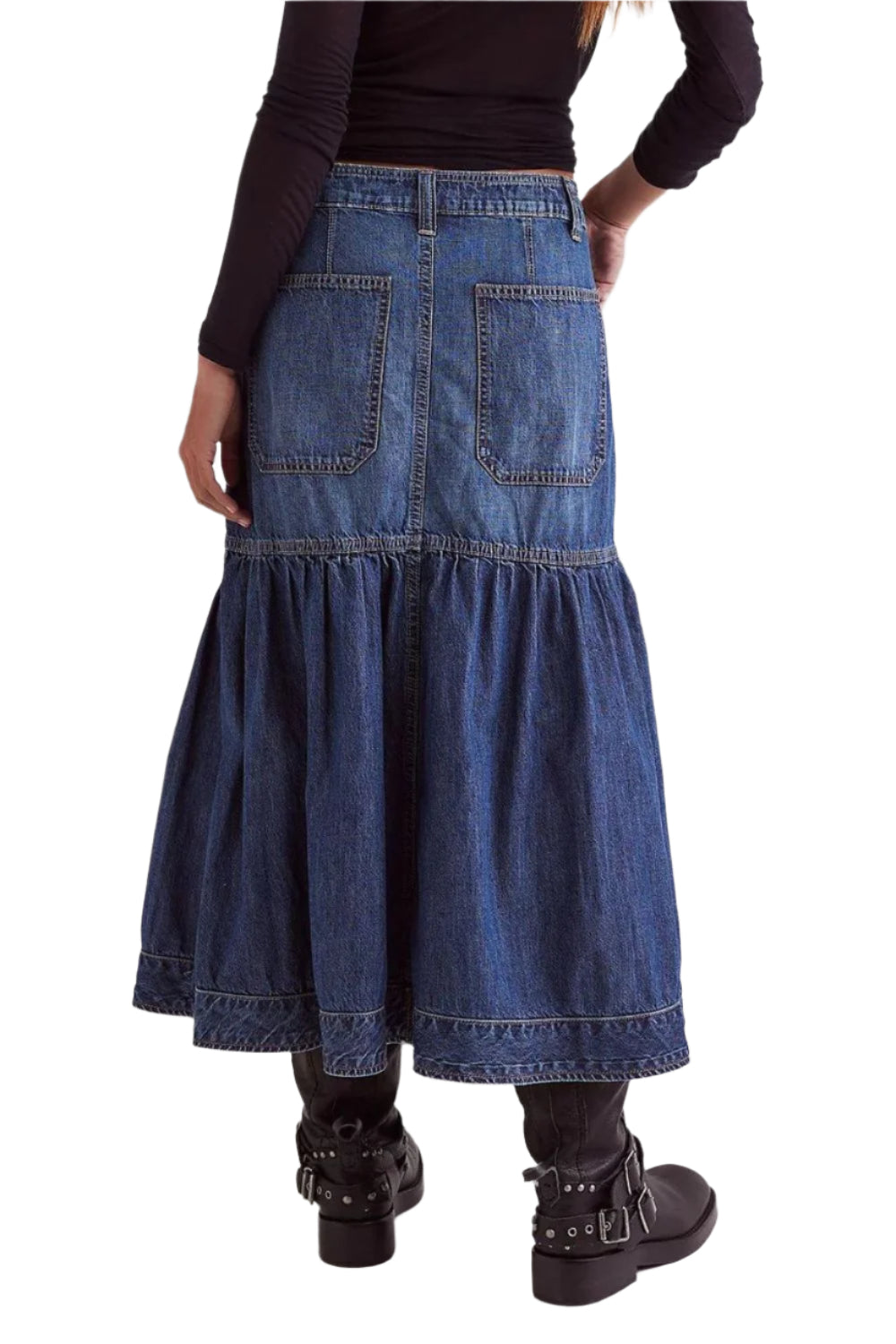 Midi Denim Skirt with Pockets