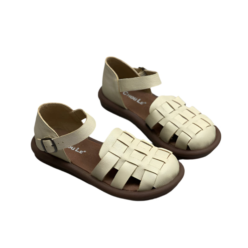 Hand Woven Round Toe Cowhide Sandals