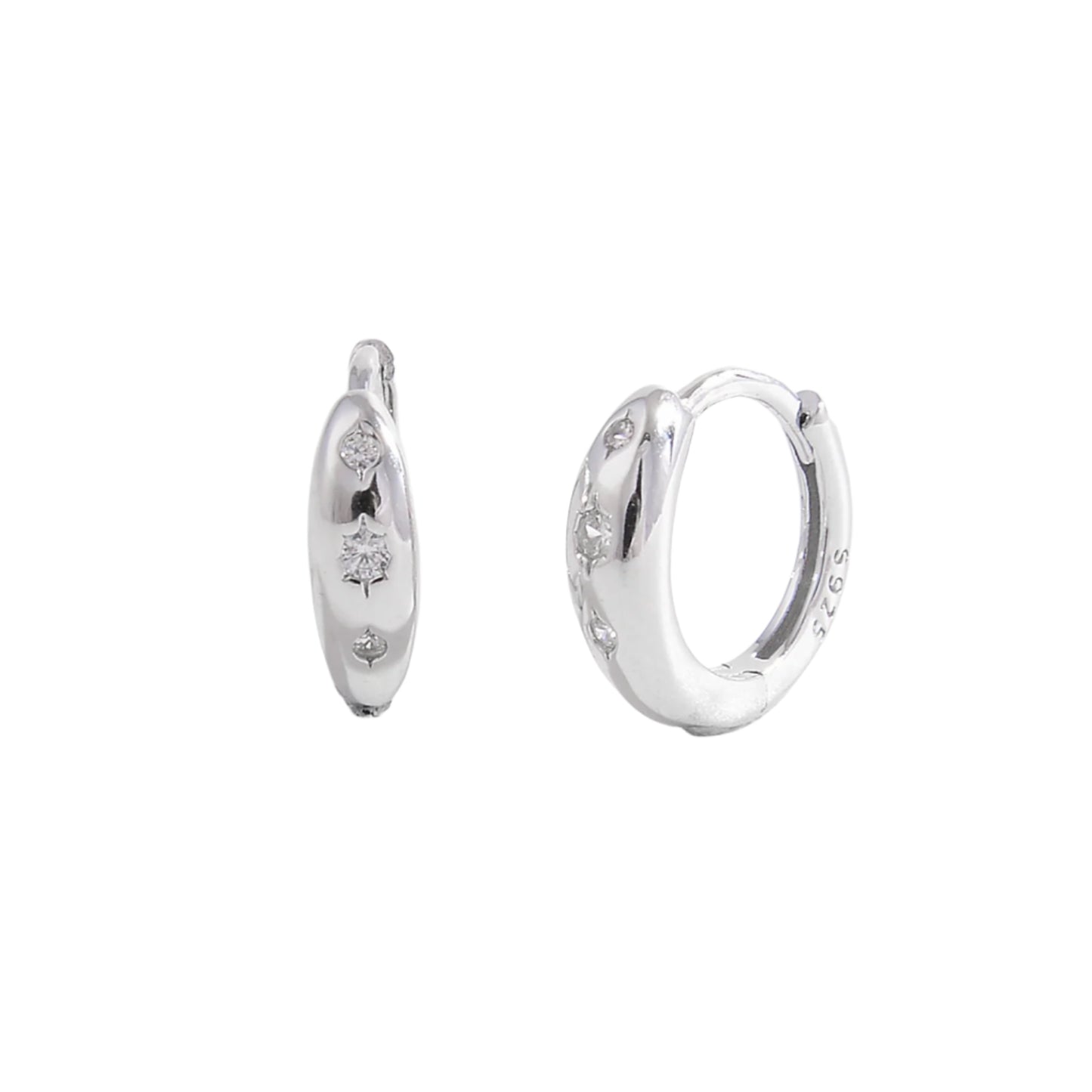 925 Sterling Silver Inlaid Zircon Huggie Earrings