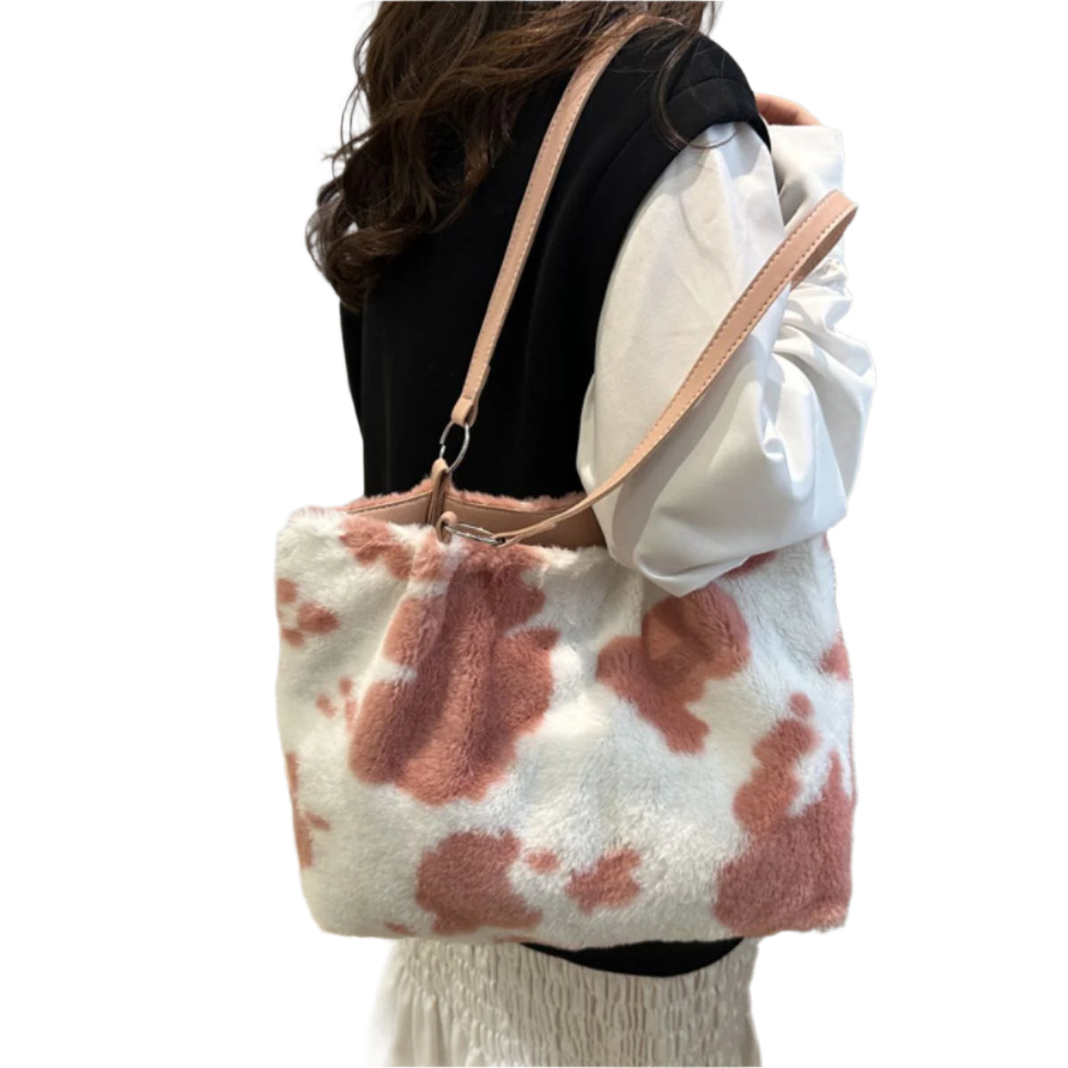 Cow Print Furry Tote Bag