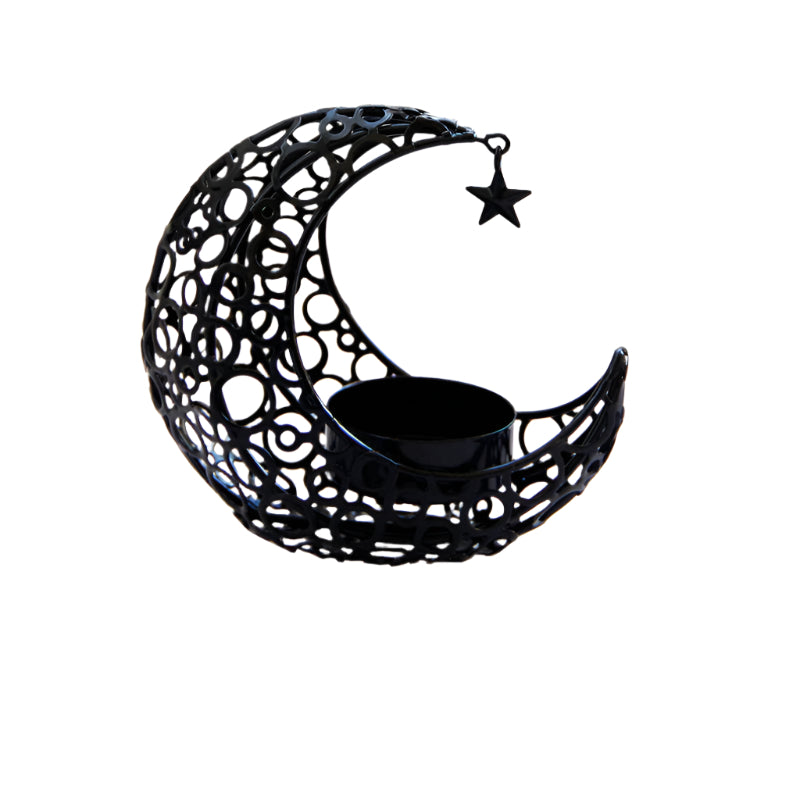 Iron Crescent Moon and Star Candle Holder