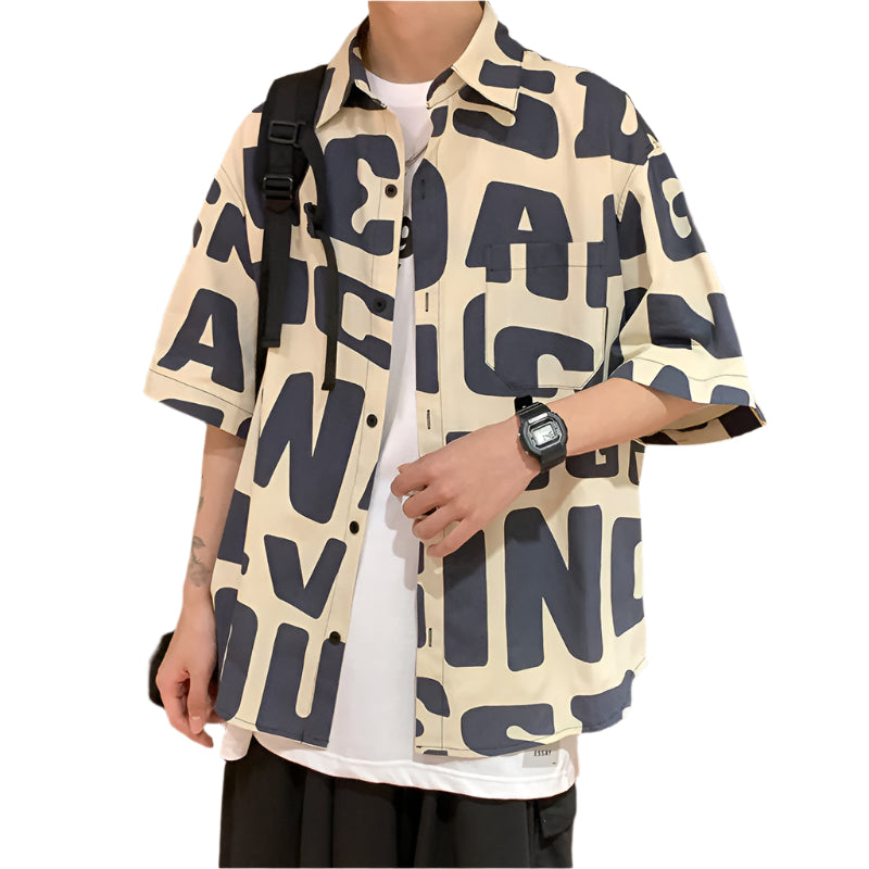 Men's Button Down Block Letter Shirt