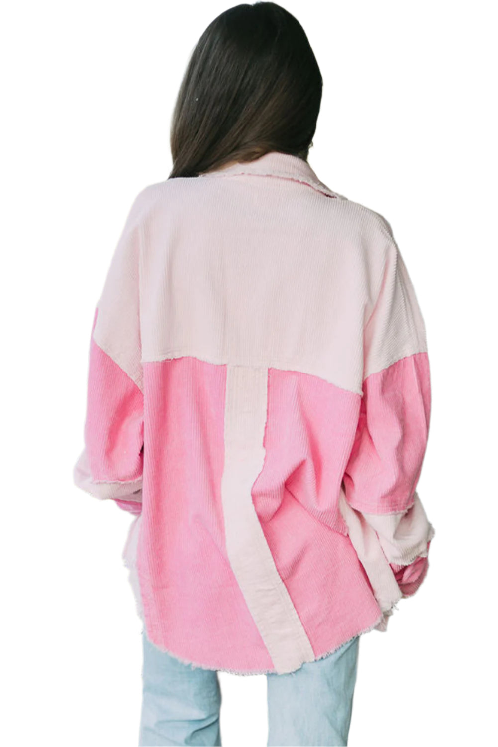 Two-tone Color Exposed Seam Corduroy Shacket