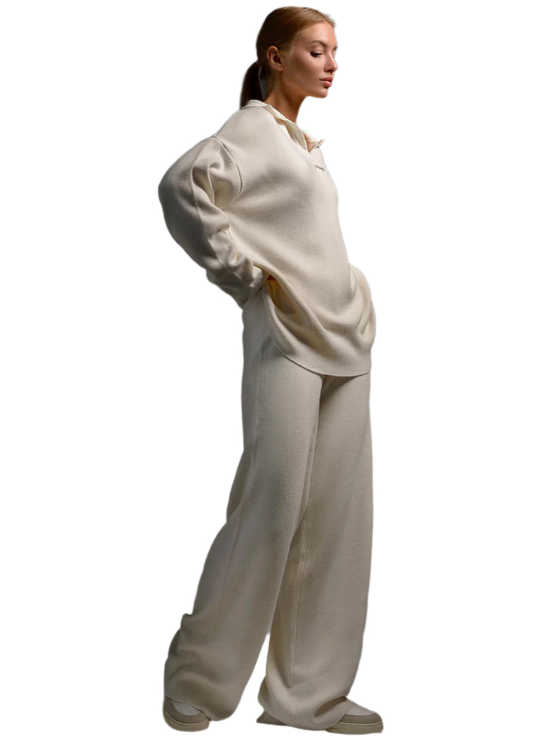 Johnny Collar Long Sleeve Top and Pants Sweater Set