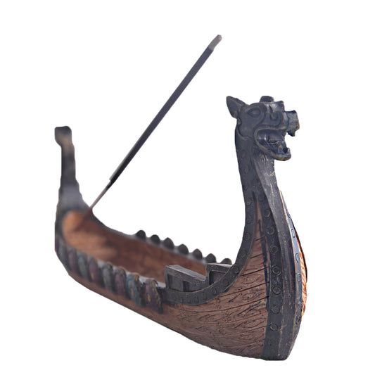 Resin Dragon Viking Ship Incense Burner