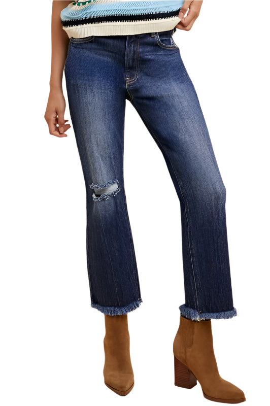 Annie Wear Distressed Raw Hem Straight Leg Cropped Jeans