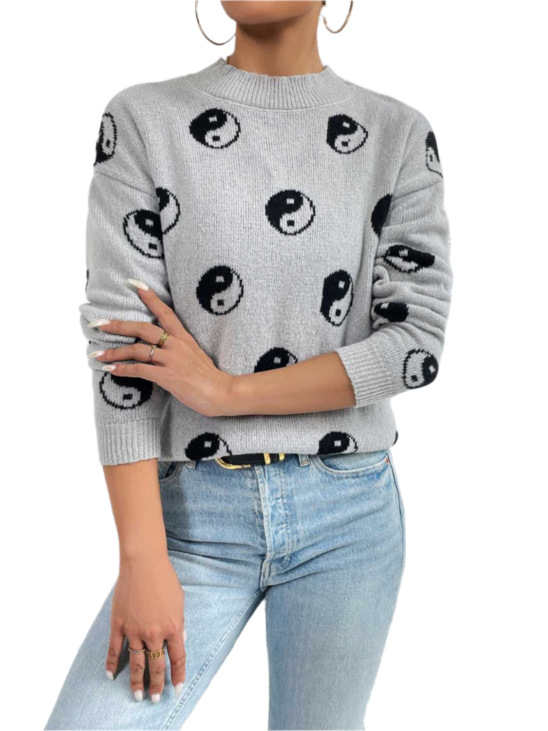 Patterned Drop Shoulder Sweater