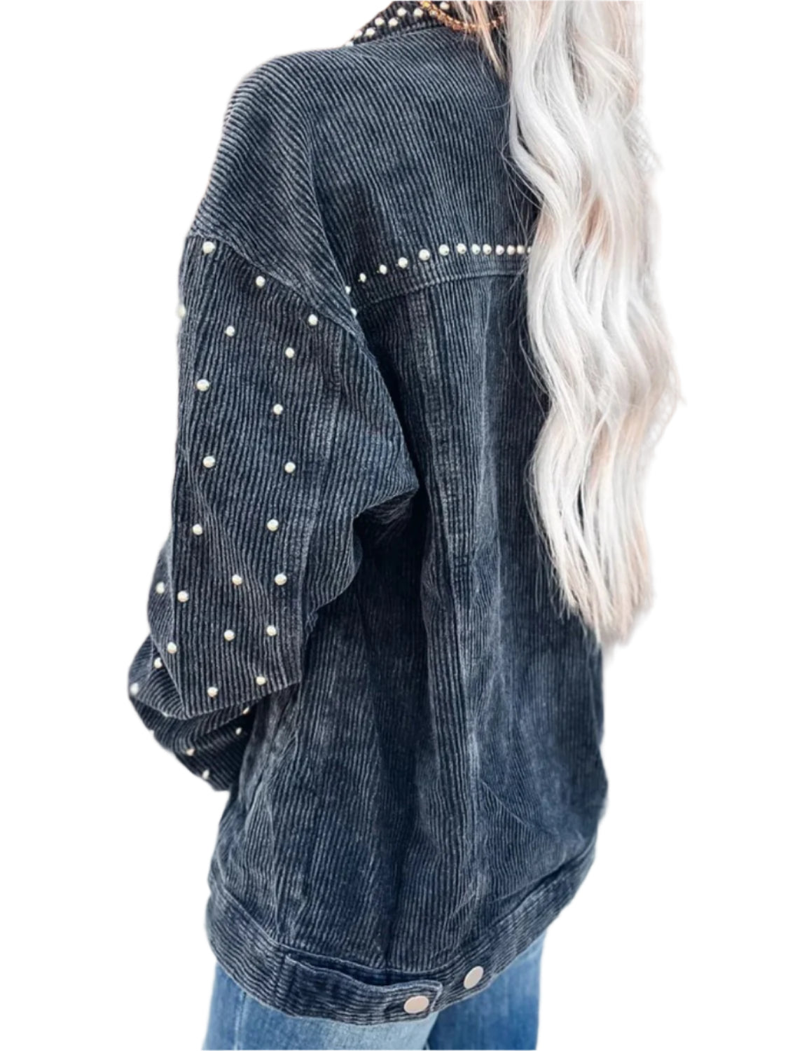 Studded Collared Neck Button Down Jacket