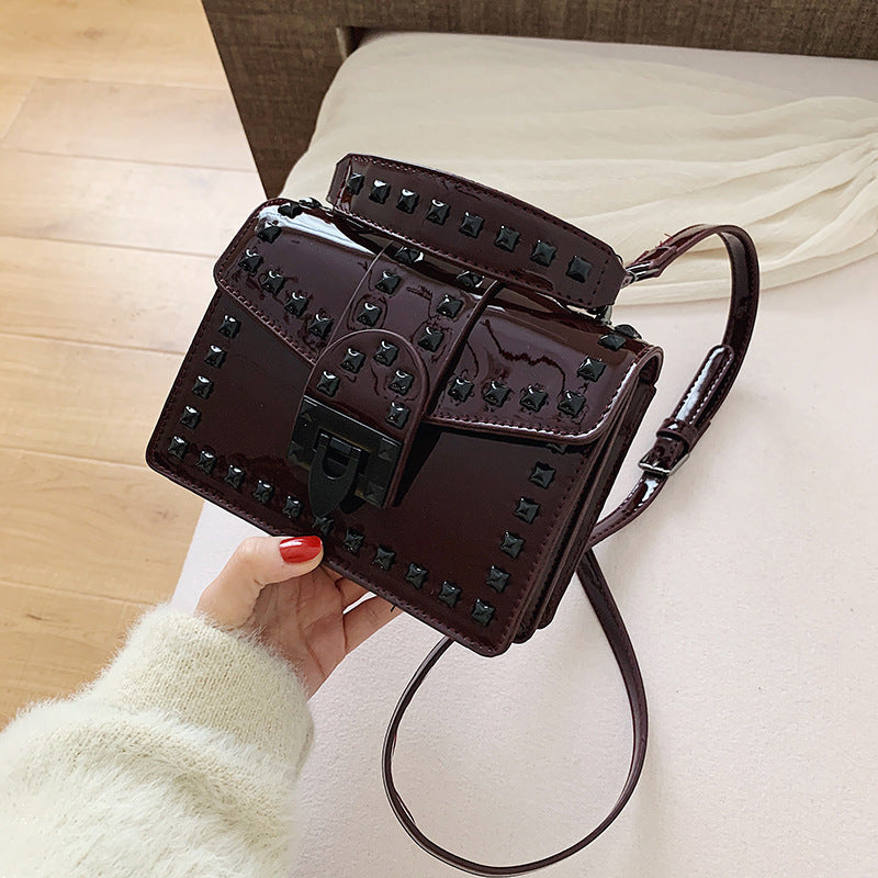 Riveted Square Patent Leather Handbag
