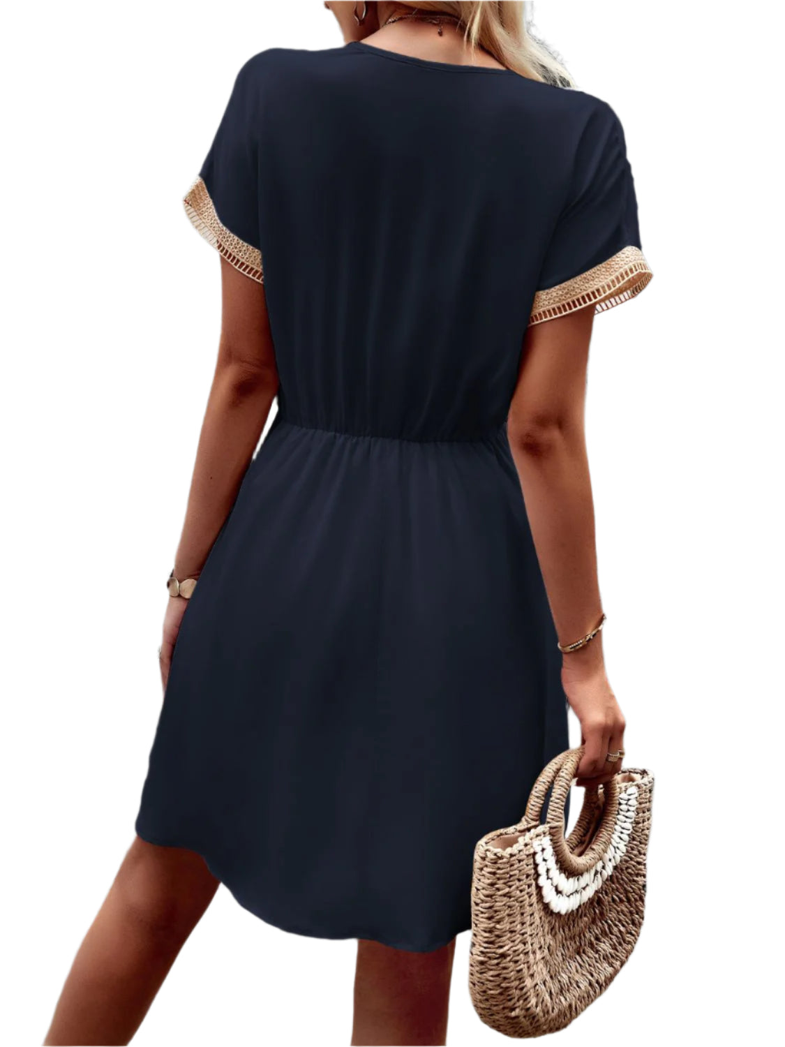 Devine Contrast Trim V-Neck Short Sleeve Mini Dress