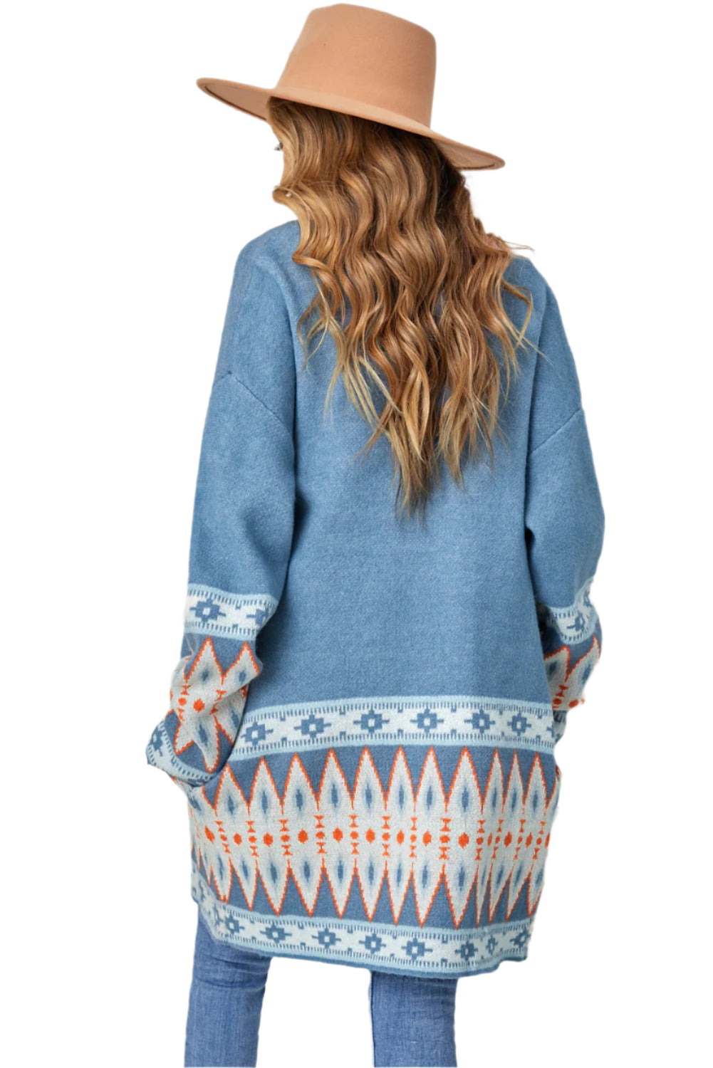 Geometric Open Front Long Sleeve Cardigan