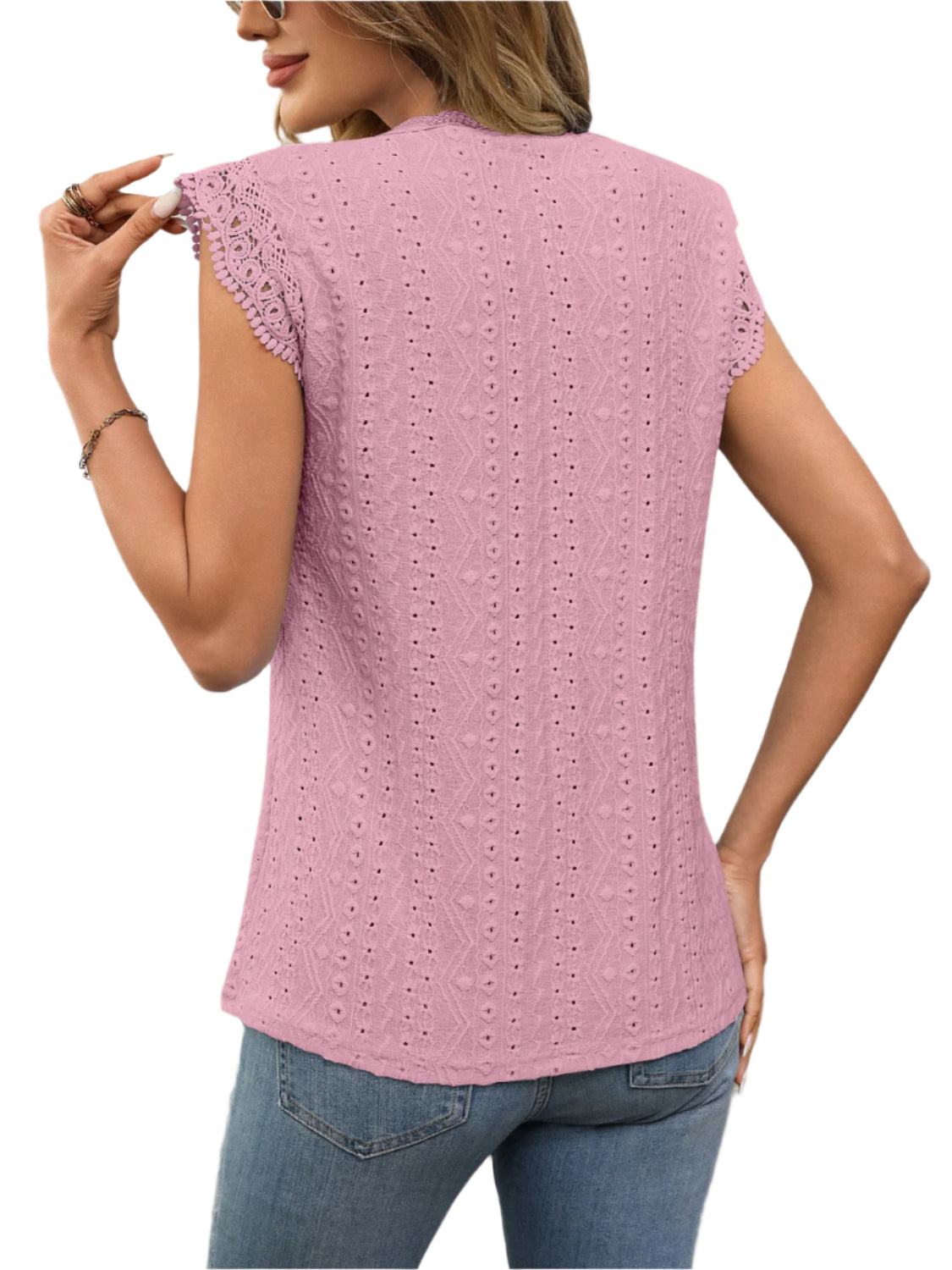 Lace Detail Round Neck Cap Sleeve Top