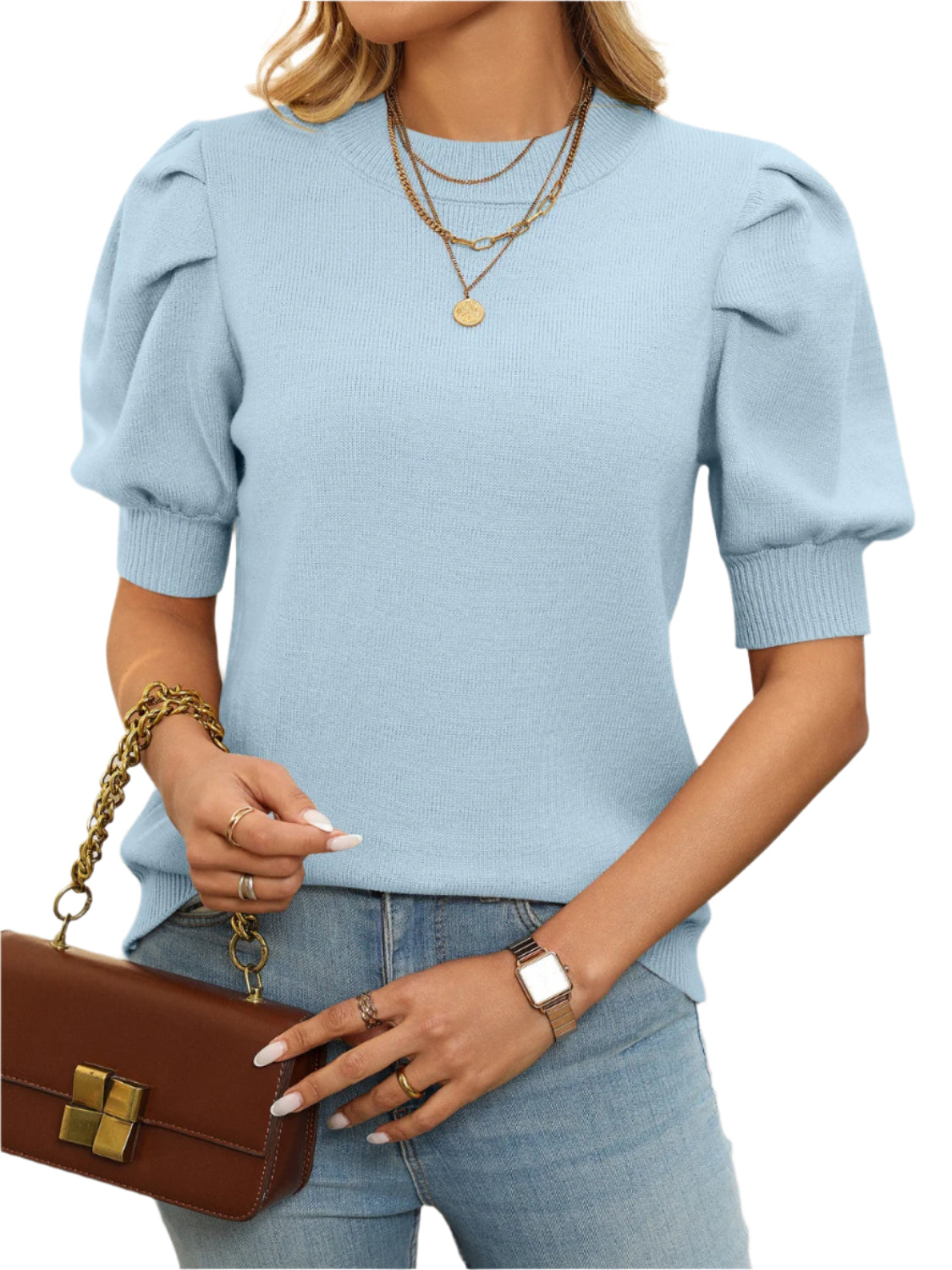 Mandy Mock Neck Puff Sleeve Sweater