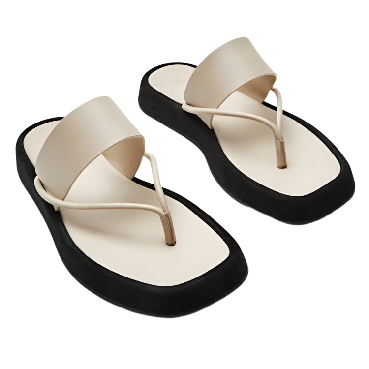Cowhide Platform Flip Flop Shoes
