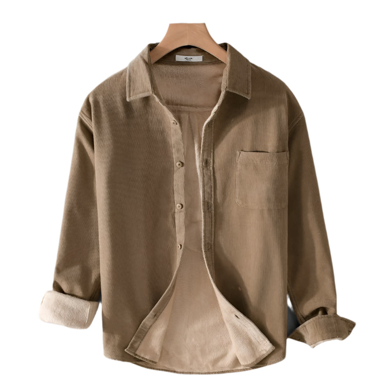 Cotton and Corduroy Warm Long Collard Button Down Shirt
