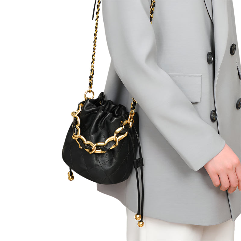 Genuine Leather Embellished Bucket Bag