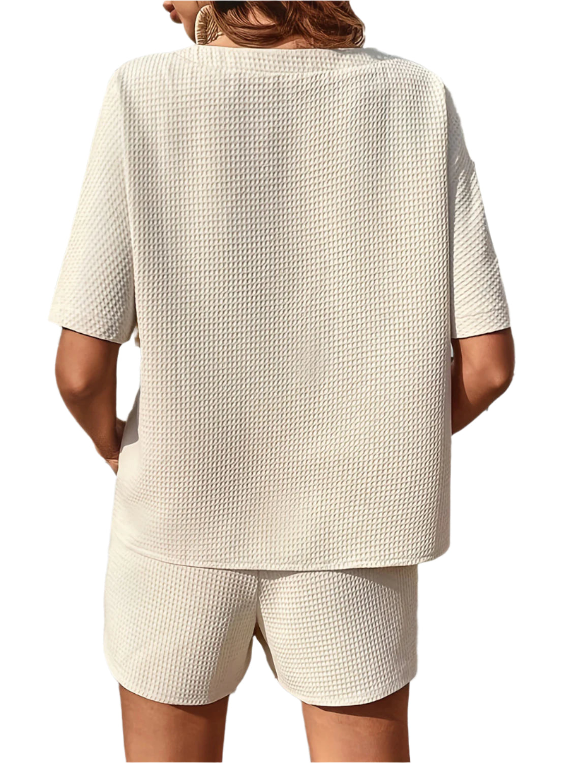 Waffle-Knit Half Sleeve Top and Shorts Set