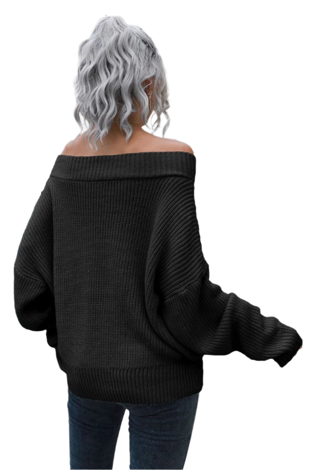 Off-Shoulder Ribbed Long Sleeve Pullover Sweater
