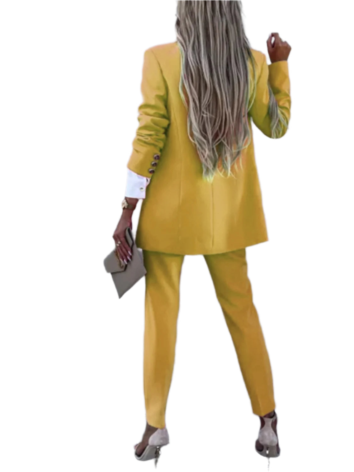 Lapel Collar Long Sleeve Blazer and Pants Set