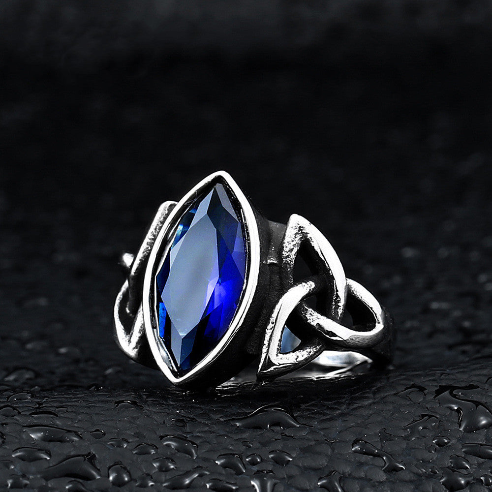 Stainless Steel Triquetra with Colorful Zircon Ring