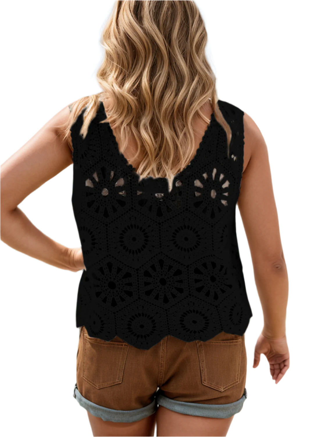 Openwork Round Neck Knit Vest