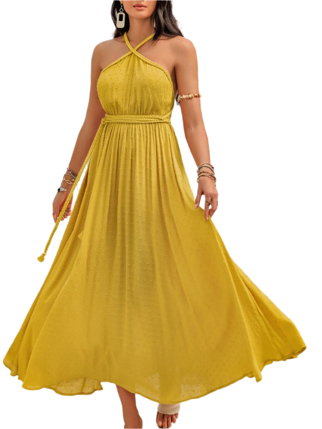 Swiss Dot Backless Sleeveless Maxi Dress