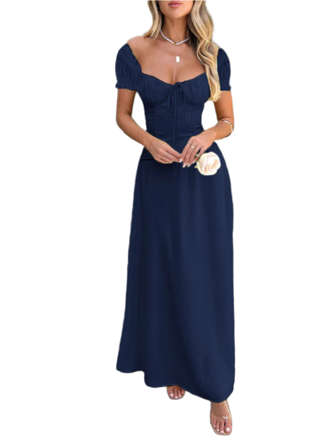 Devine Sweetheart Neck Short Sleeve Maxi Dress