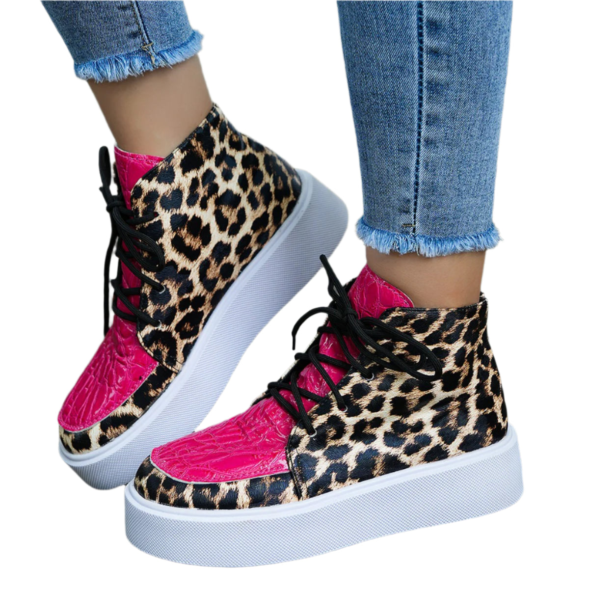 PU Leather Leopard Platform Sneakers