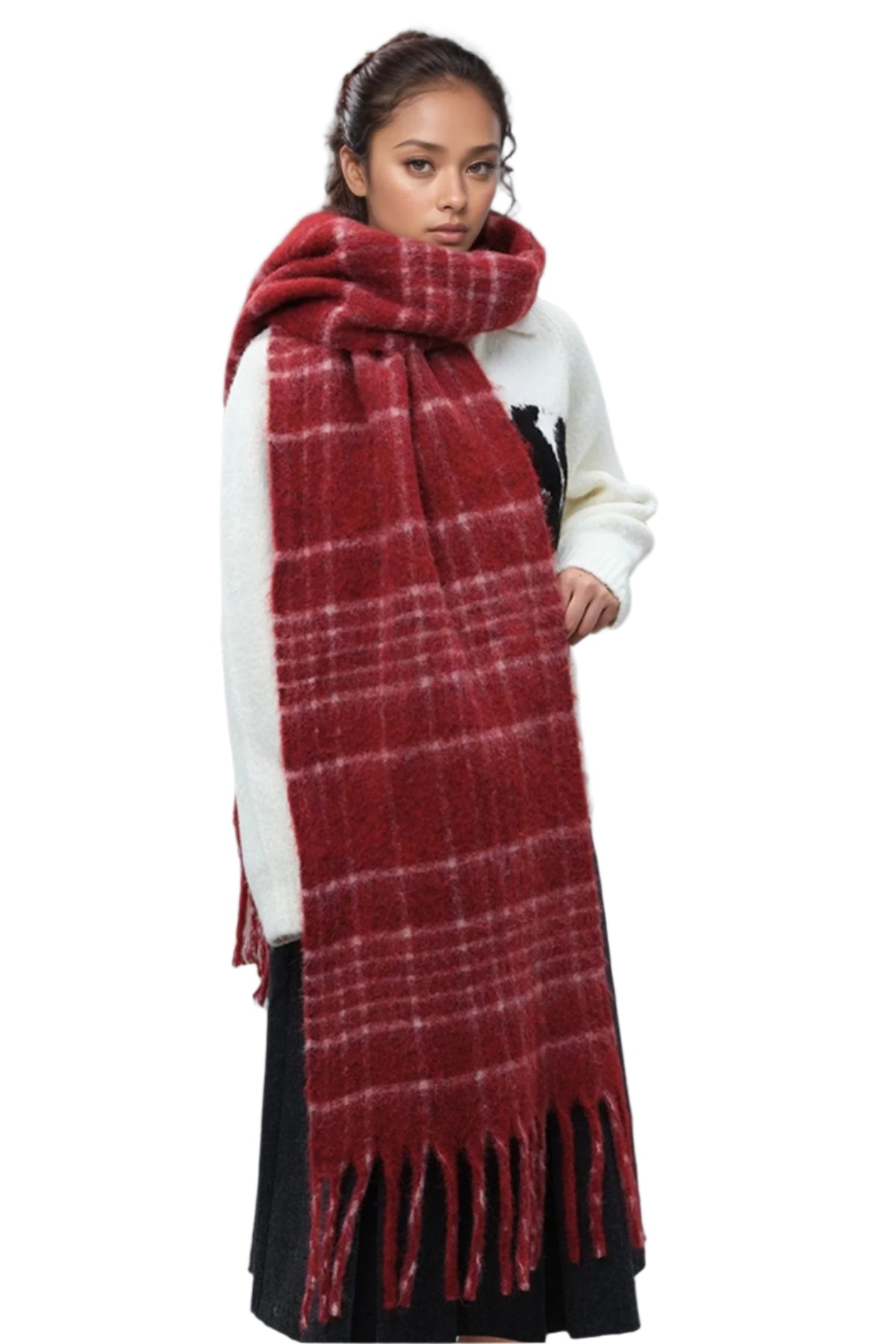Fringe Plaid Thermal Scarf