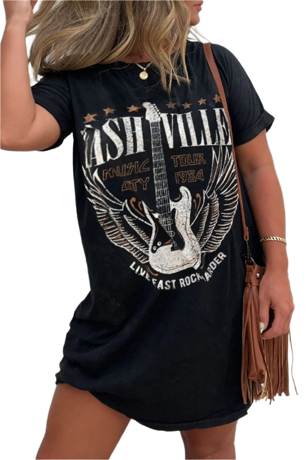 Graphic Round Neck Short Sleeve Tee Dress
