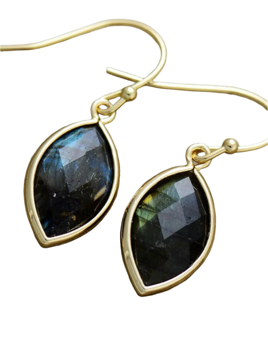 Geometrical Shape Labradorite Crystal Dangle Earrings