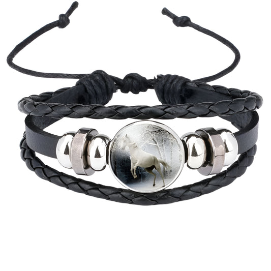 Woven Cowhide Horse Pendant Bracelet