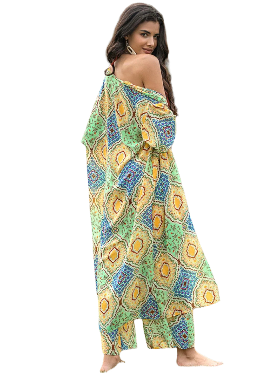 Printed Half Sleeve Top and Wide Leg Pants Set