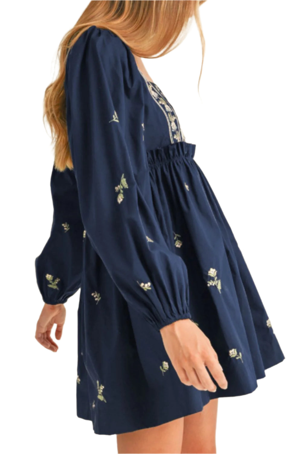 Floral Square Neck Balloon Sleeve Mini Dress