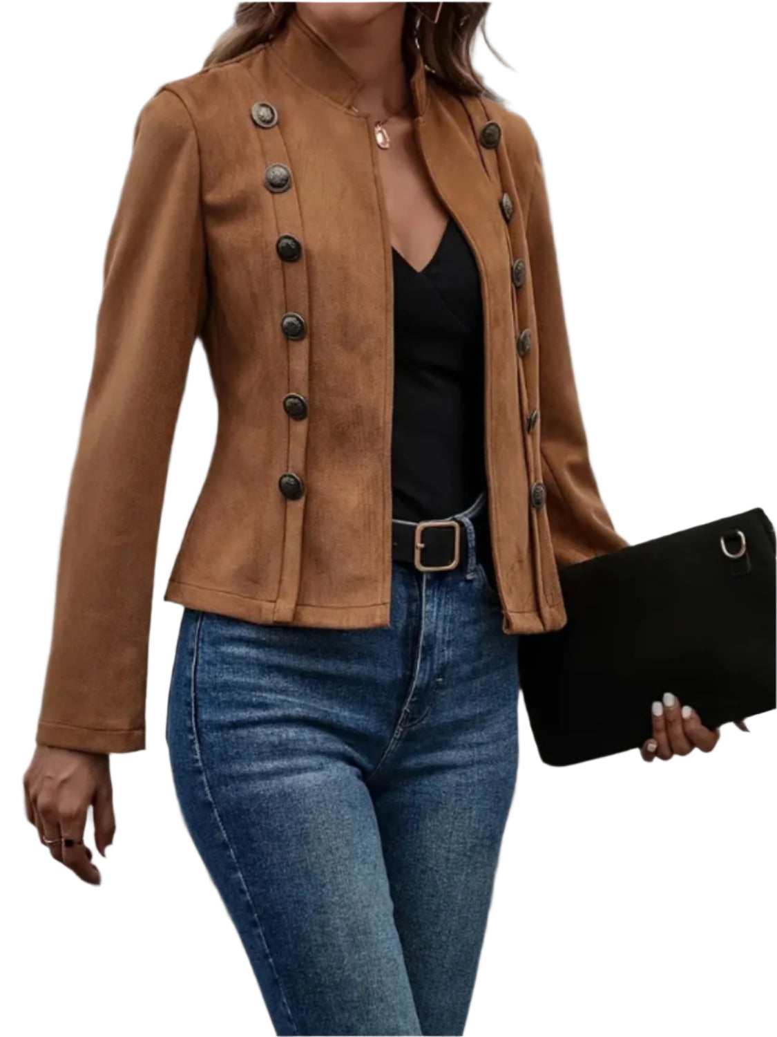 Decorative Button Open Front Long Sleeve Jacket