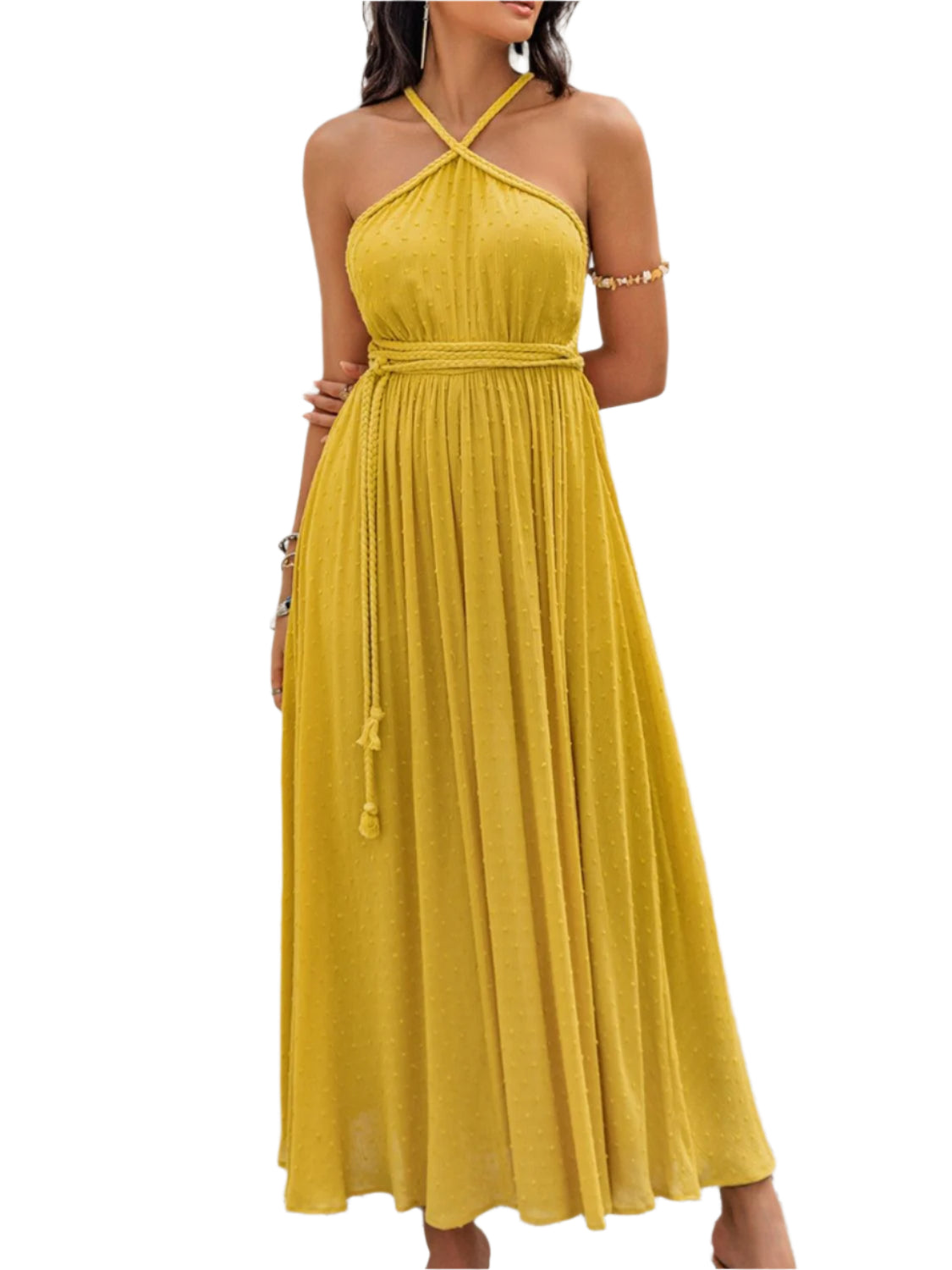 Swiss Dot Backless Sleeveless Maxi Dress