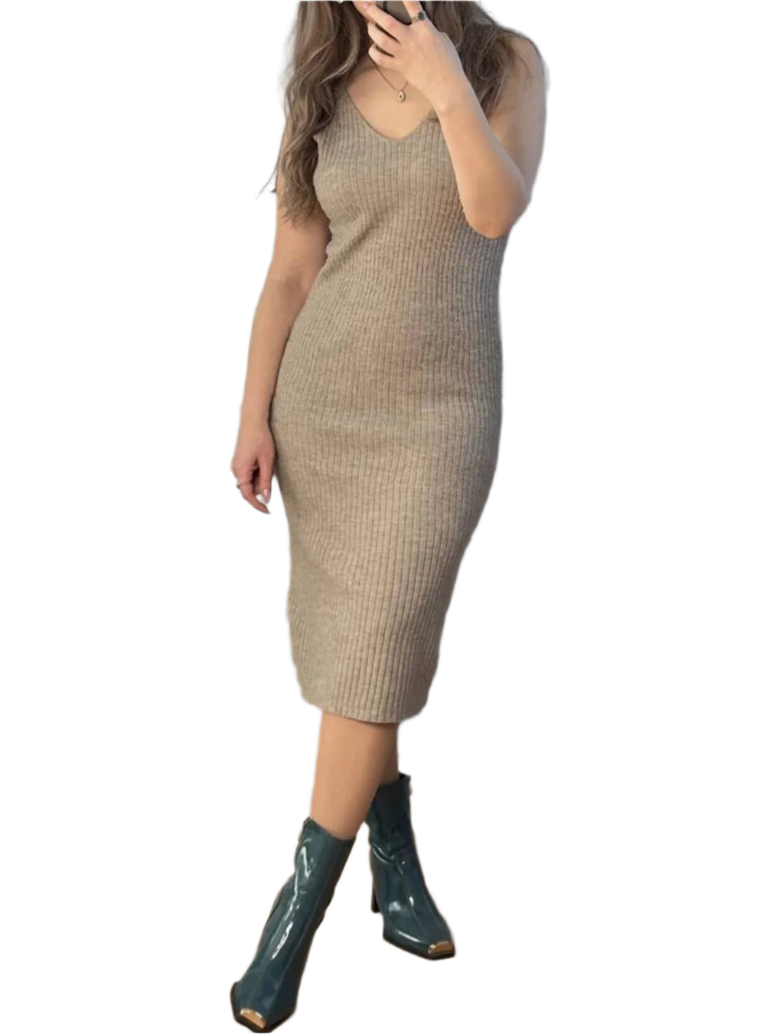 V-Neck Cami Dress and Open Front Cardigan Sweater Set