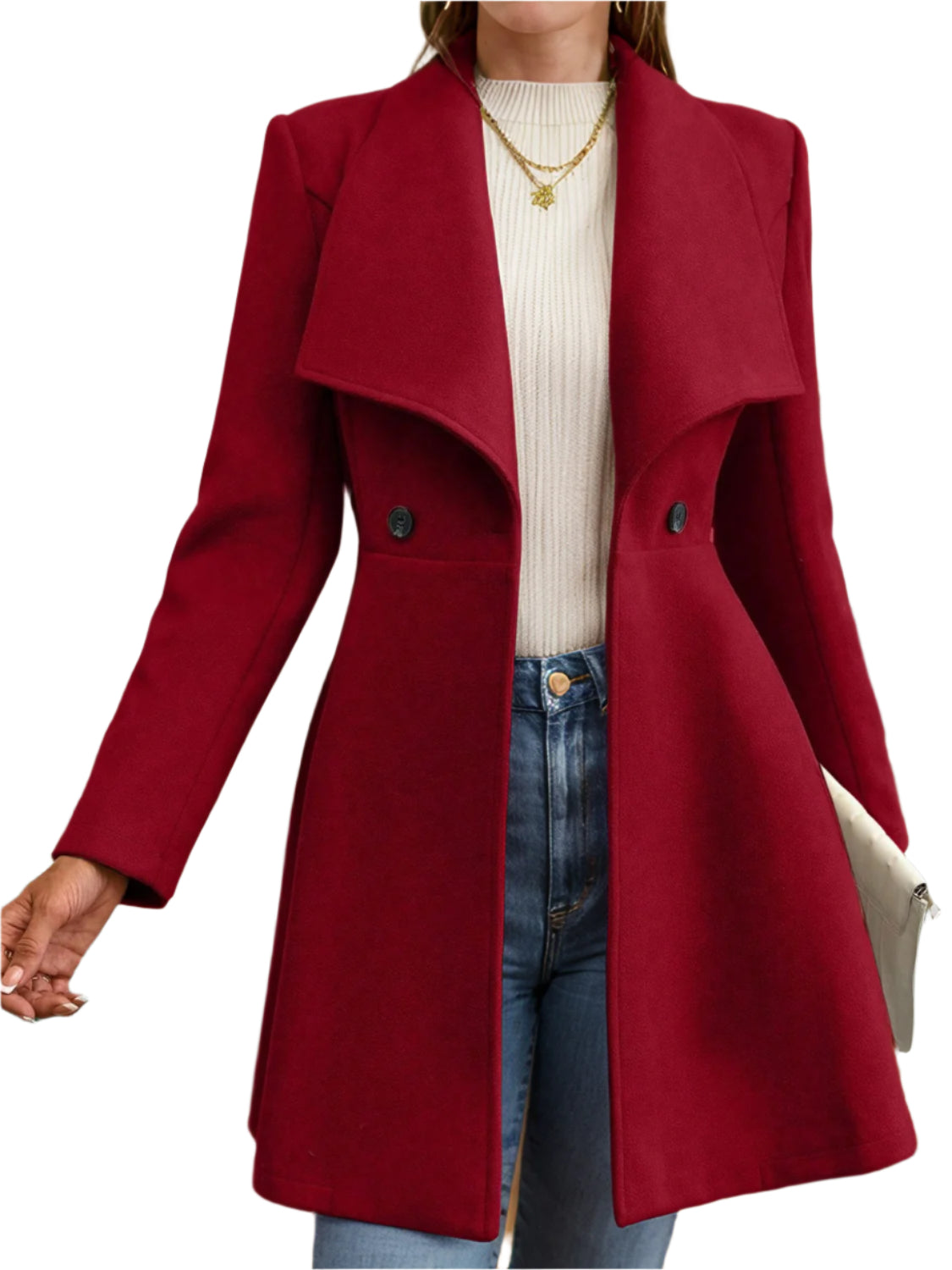 Collared Neck Button Up Long Sleeve Coat
