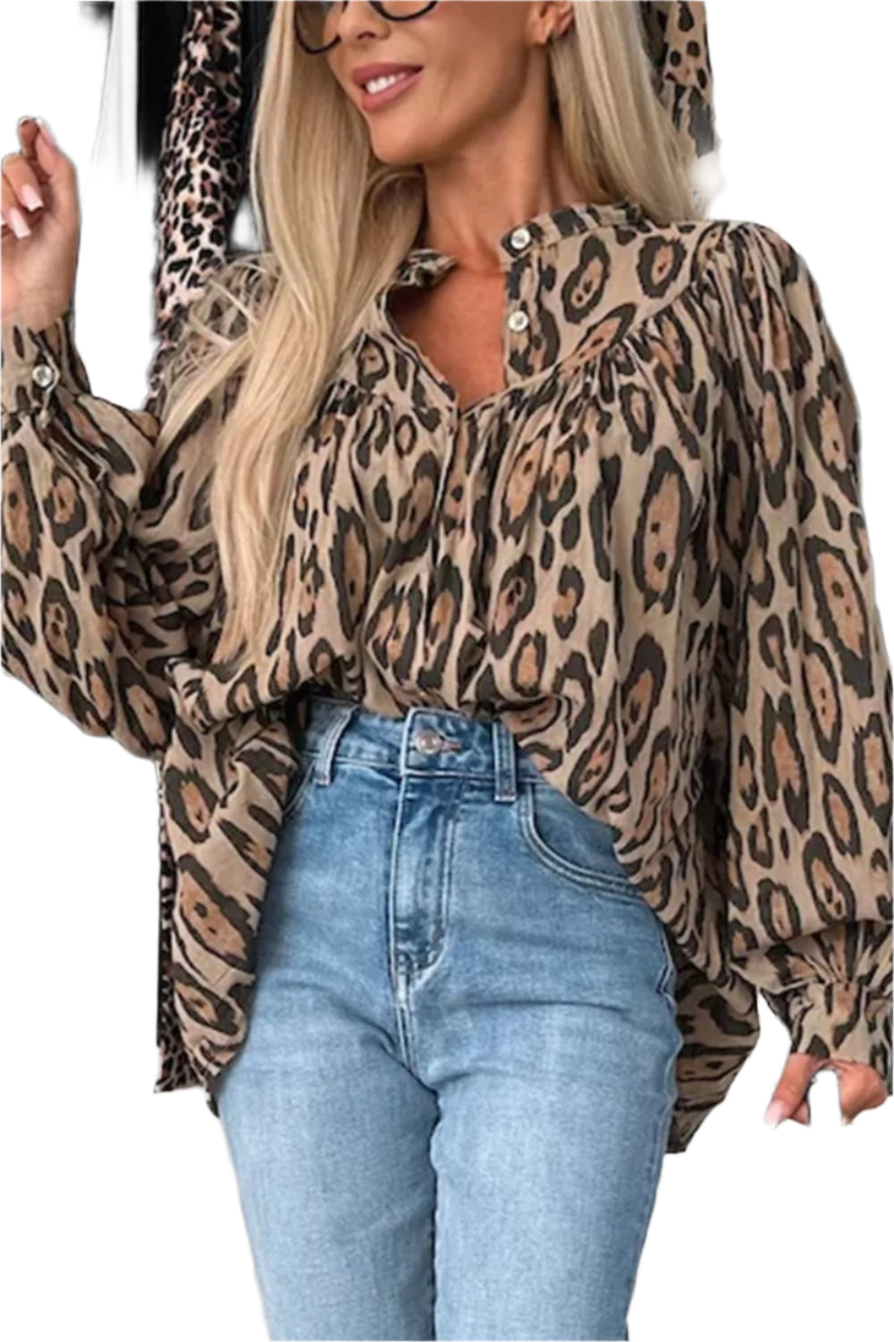 Leopard Print Button Down Long Sleeve Shirt