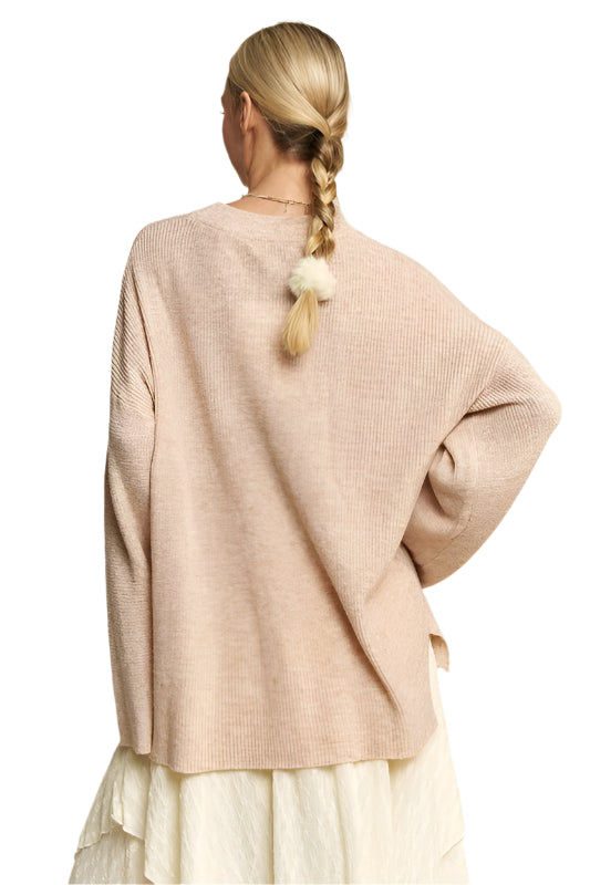 Davi & Dani High-Low Round Neck Drop Shoulder Sweater