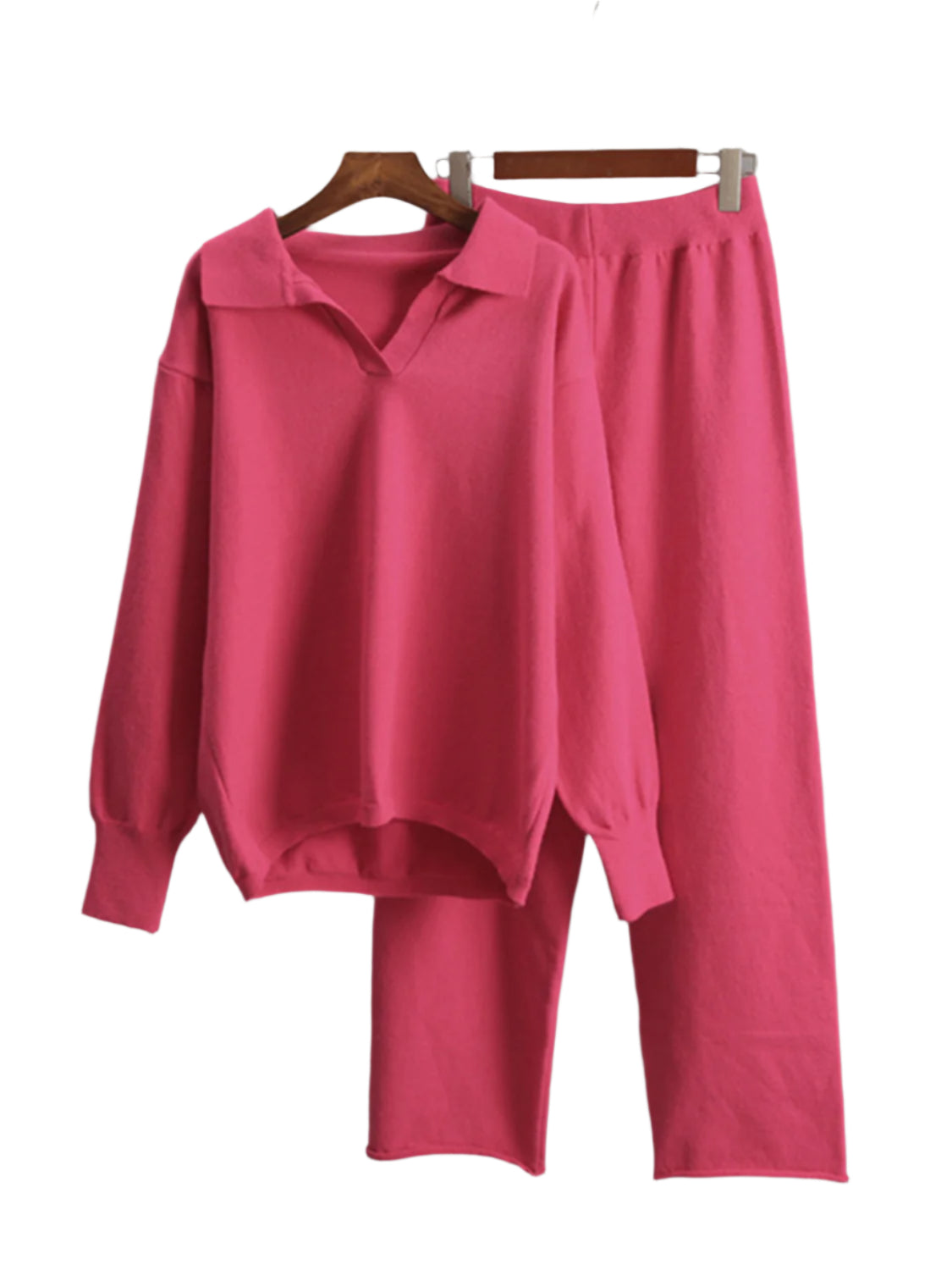 Johnny Collar Long Sleeve Top and Pants Sweater Set