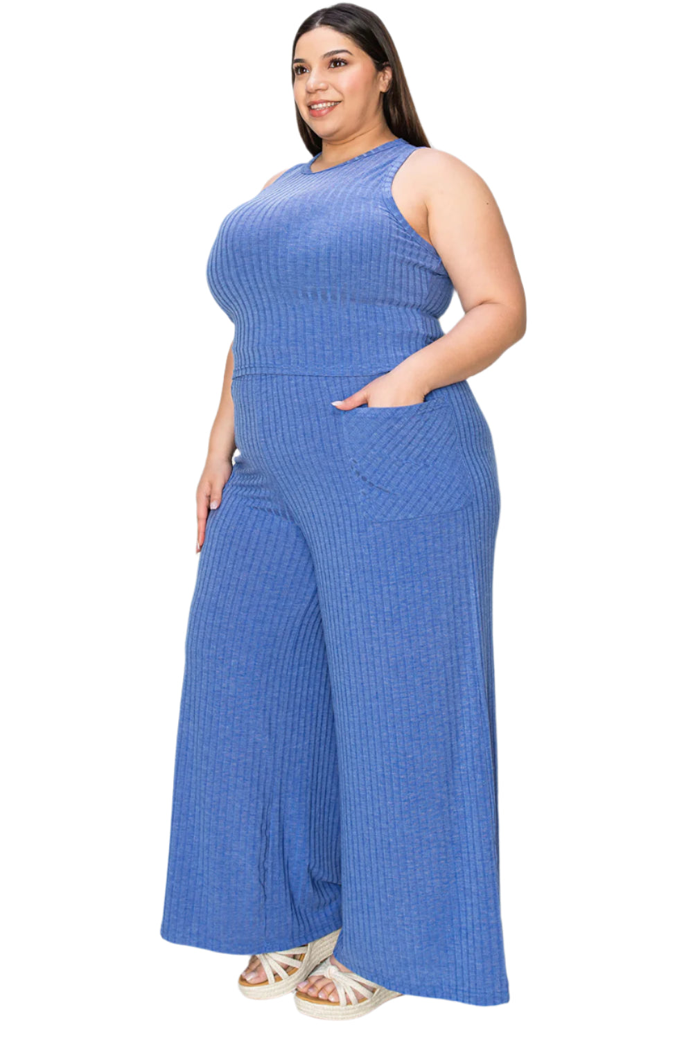 Basic Bae Full Size Ribbed Tank and Wide Leg Pants Set