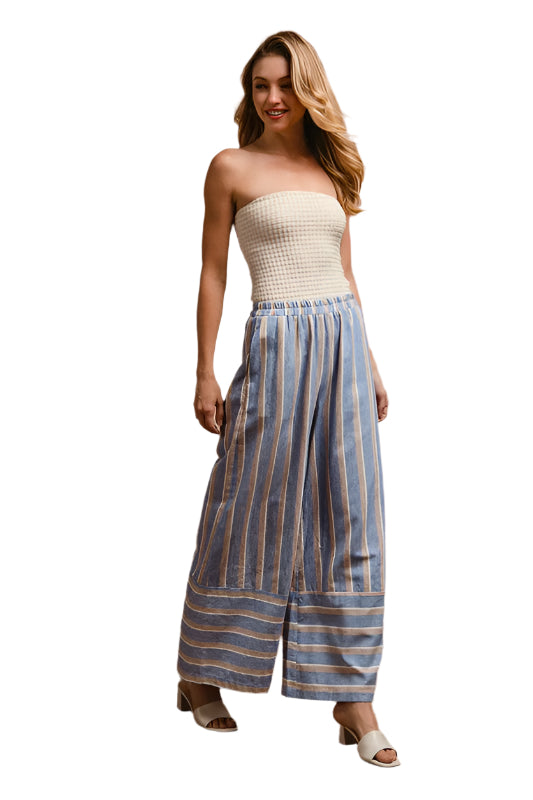 BiBi Striped Wide Leg Pants with Pockets