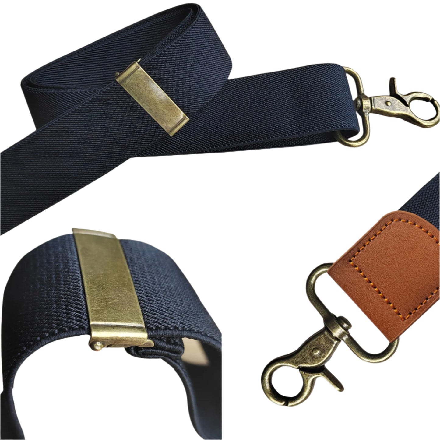 Elastic Straps Men's Suspenders with Bronze Clips