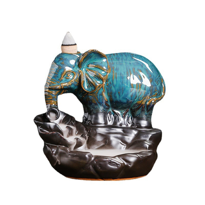 Ceramic Lotus Backflow Elephant Incense Burner