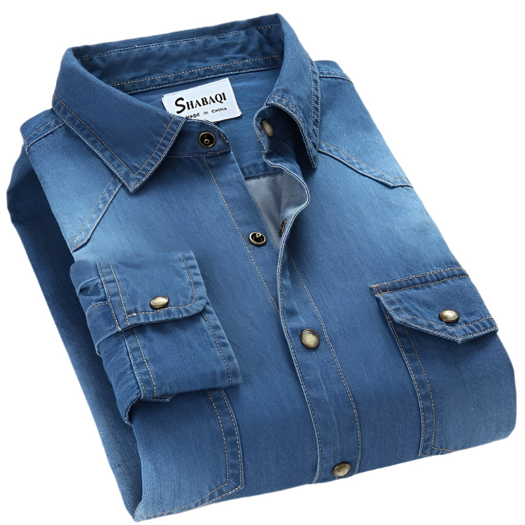 Men's Cotton Denim Long Sleeve Collard Shirt